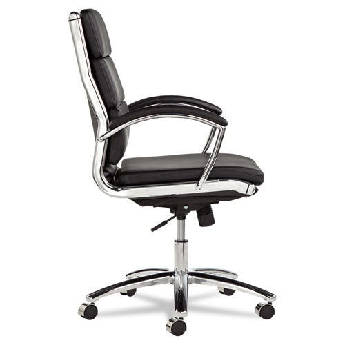 Alera,Neratoli Mid-Back Slim Profile Chair, Faux Leather, Supports Up to 275 lb, Black Seat/Back, Chrome Base
