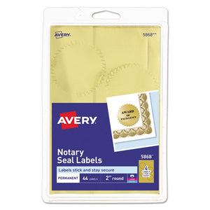 Avery, Printable Gold Foil Seals, 2" dia., Gold, 4/Sheet, 11 Sheets/Pack