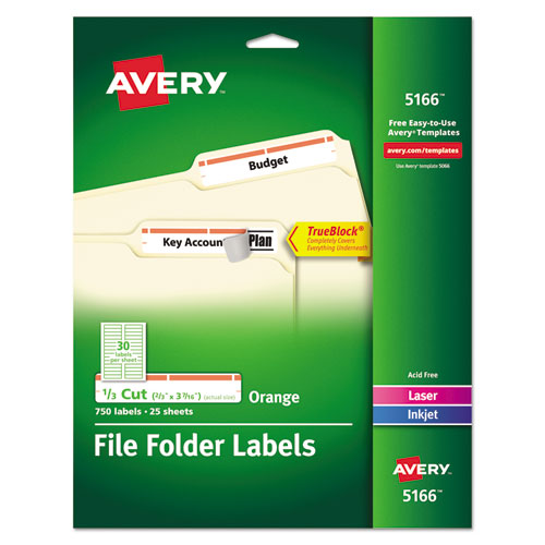 Avery,File Folder Labels with Sure Feed Technology, 0.66 x 3.44, White, 30/Sheet, 25 Sheets/Pack