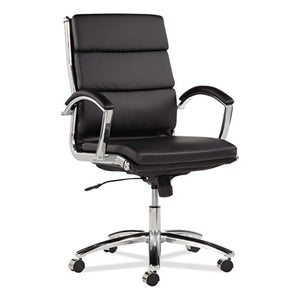 Alera,Neratoli Mid-Back Slim Profile Chair, Faux Leather, Supports Up to 275 lb, Black Seat/Back, Chrome Base